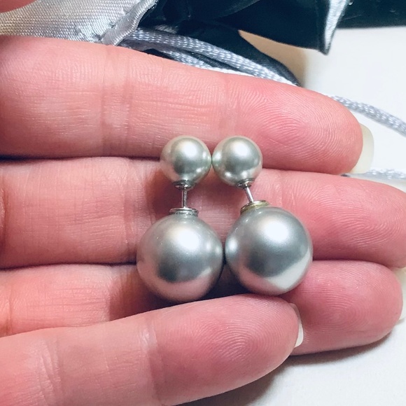 Sterling Silver Double-Ended Pearl Ball Earrings - Picture 3 of 5